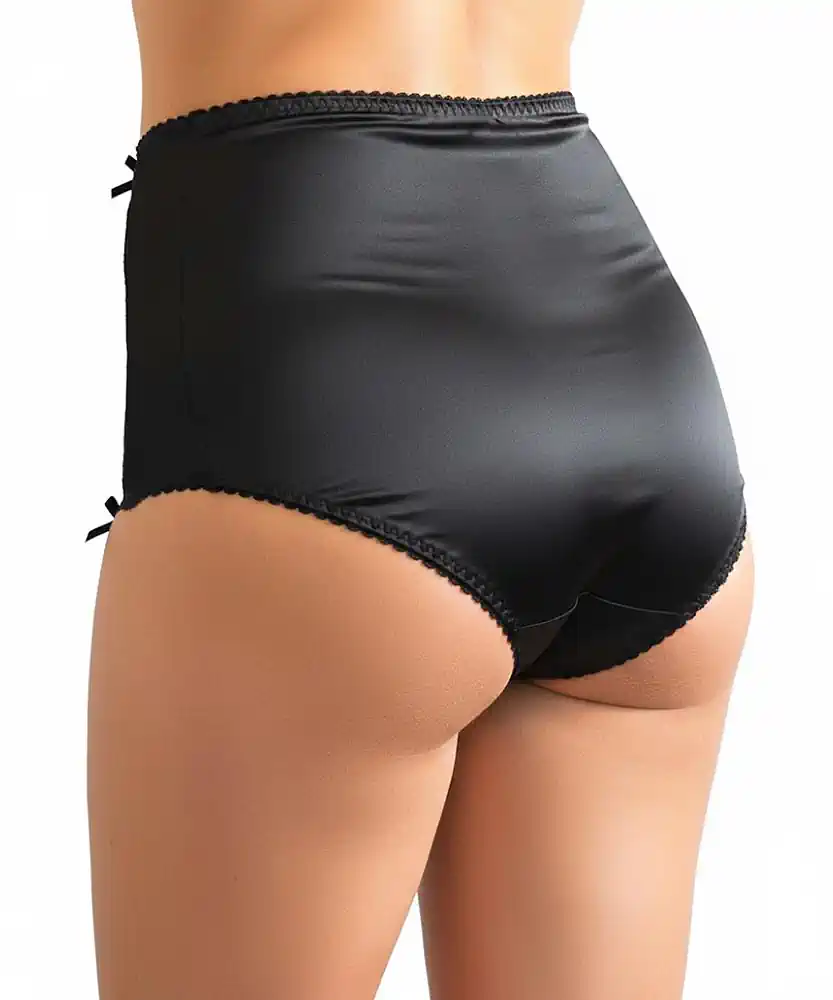 vintage style satin knickers - back view, full bottom coverage