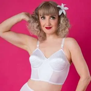 longline bullet / cone bra in white satin