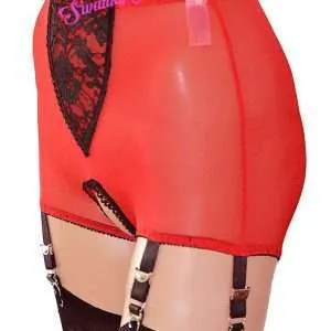 open crotch panty girdle in red with black lace