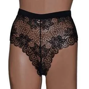 high waist black lace panties with high leg