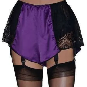 black lace with purple satin french knickers