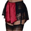 french knickers in deep red satin with black lace