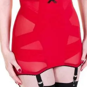 longline 6 strap girdle in power mesh, red or black