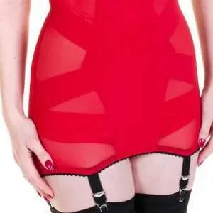 red 6 strap vintage girdle in power mesh