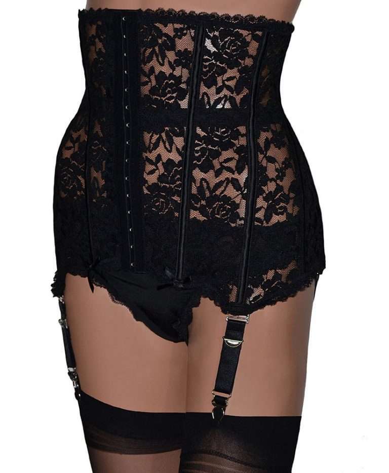 Black Lace Waist Cincher with Removable Suspenders