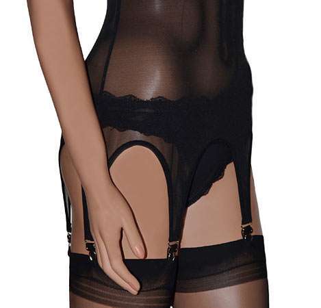 Sheer power mesh bodysuit with 6 suspenders