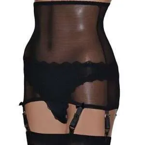 sheer girdle with suspenders in black mesh