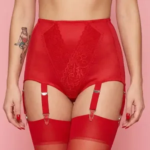 vintage inspired red panty girdle with firm control and 6 suspenders