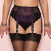 black-purple-lace-front-6-strap-suspender-belt Black power mesh suspender belt with purple lace panels