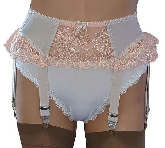 satin and peach lace 6 strap suspender belt