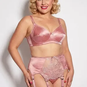 pink 8 strap suspender belt with lace front in sizes Small - XXL