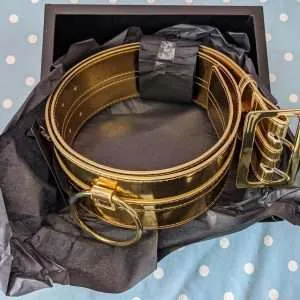 adjustable gold o-ring belt, boxed