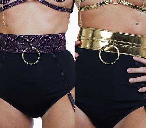 o ring wide belt in gold or pink snakeskin