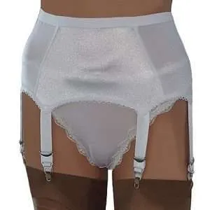 satin and power mesh 6 strap suspender belt in black or white