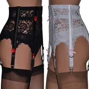 High waist lace 6 strap boned suspender belt