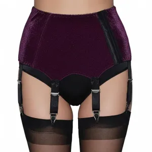 plum / purple velvet 6 strap suspender belt