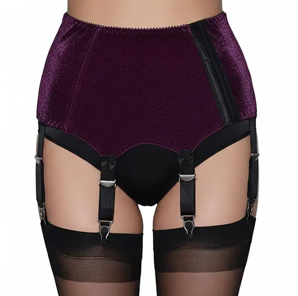 Luxury 6 Strap Suspender Belt in Plum Velvet