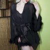 sheer black chiffon marabou feather robe