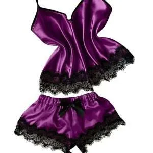 satin pyjamas set in purple or red