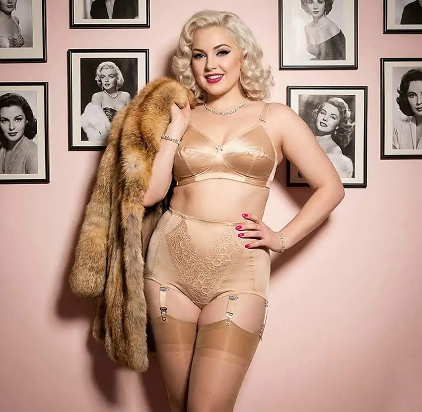 firm control vintage style open gusset panty girdle in beige. Full view
