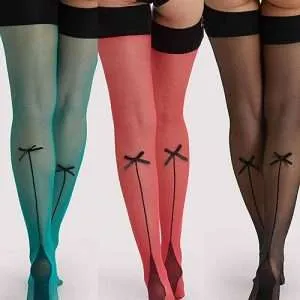 contrast stockings with partial seam and satin bows