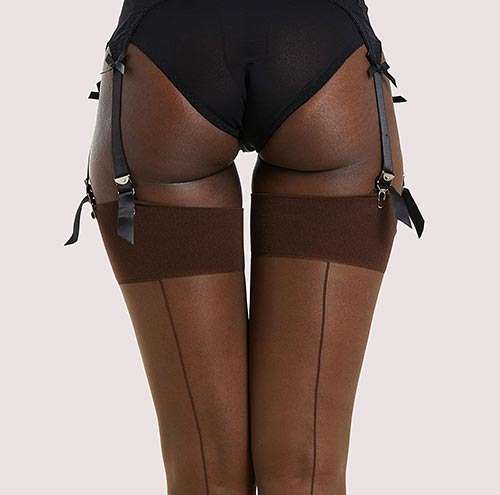 dark nude stockings with seams