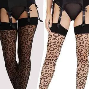 leopard print stockings in black or nude/black
