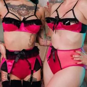pink and black bra and knickers set