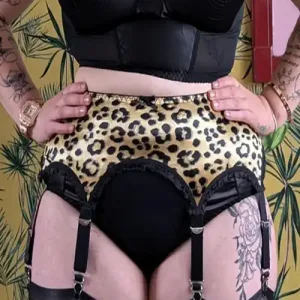leopard print suspender belt with 6 straps