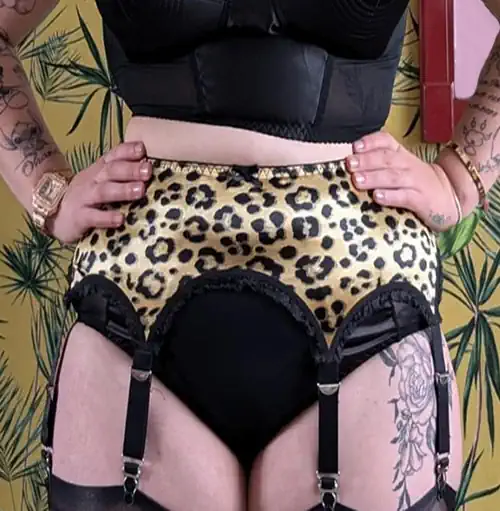 Leopard Print 6 Strap Suspender Belt in Satin