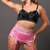 pink-lace-boned-6-strap-garter-belt pink lace and satin boned 6 strap suspender belt