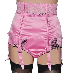 pink satin 6 strap boned suspender belt