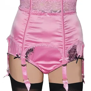 pink satin suspender belt with bones