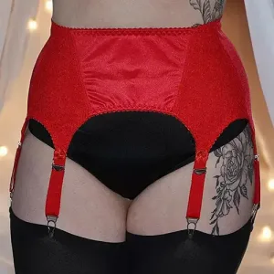 red power mesh and lace 6 strap suspender belt