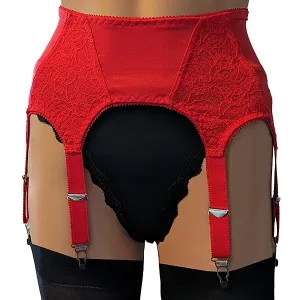 red power mesh and lace 6 strap suspender belt