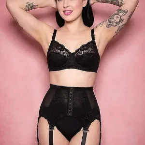 hook & eye front opening black suspender belt