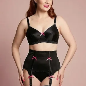 swanky pins black boned suspender belt with pink bows