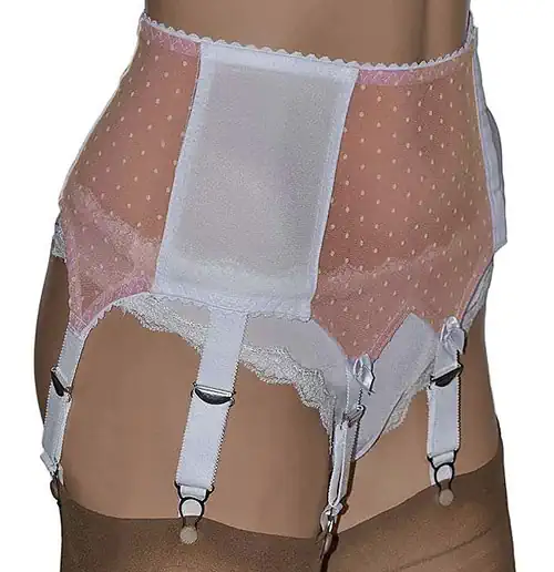 peach and white polka dot 8 strap suspender belt
