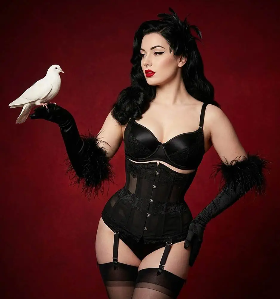 underbust boned corset with lace-up back and 6 suspenders by Swanky Pins