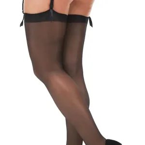 high shine black plus size stockings for suspenders