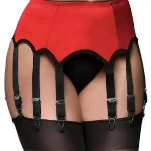 12 strap suspender belt with plain panels in red