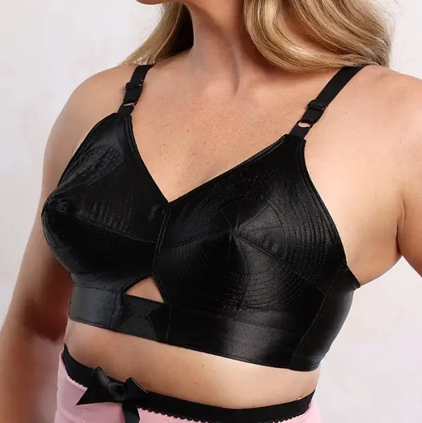 1950s Black Satin Bullet Bra, Spiral Stitch with no Wires