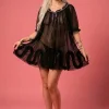 Full length view of our sheer black ruffle babydoll set