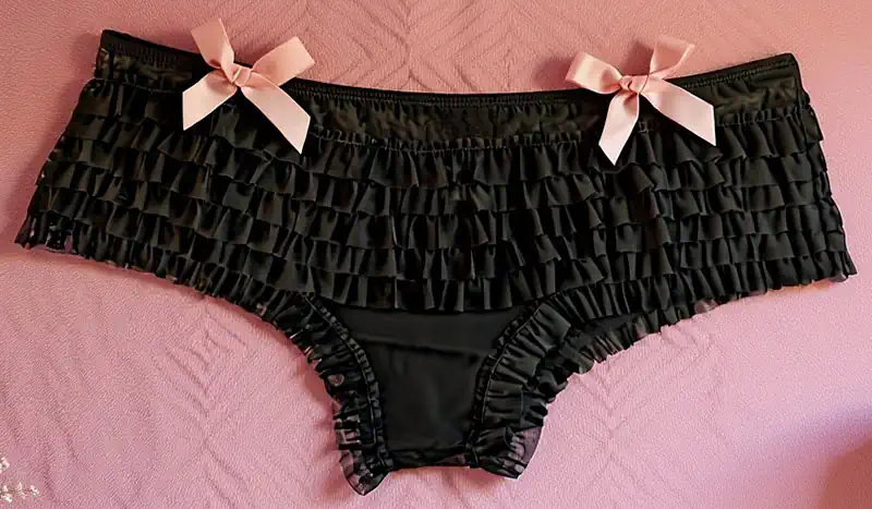 sheer black frilly knickers with pink bows