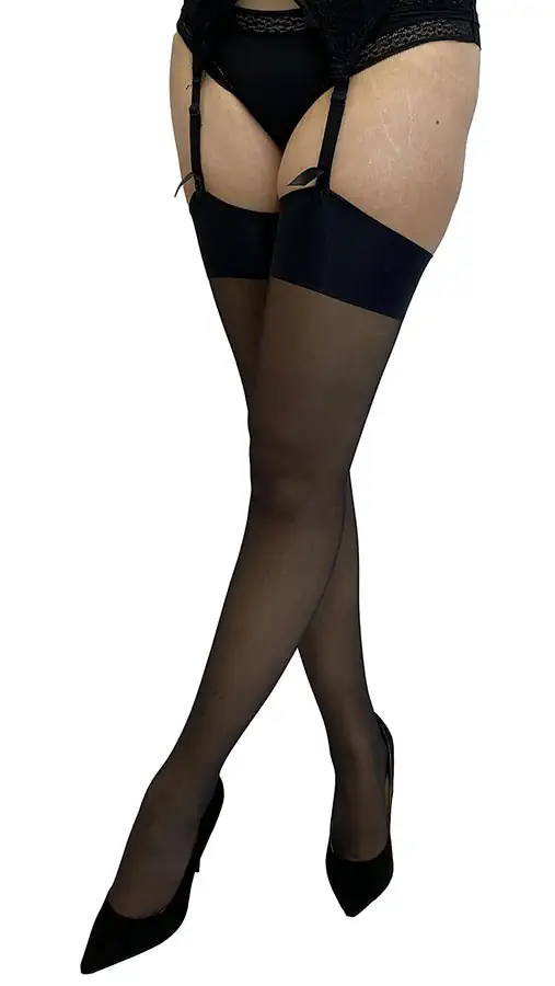 sheer shine black stockings in regular or plus sizes