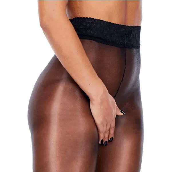 black-lace-top-oil-look-sheer-crotchless-tights black lace top oil look crotchless tights