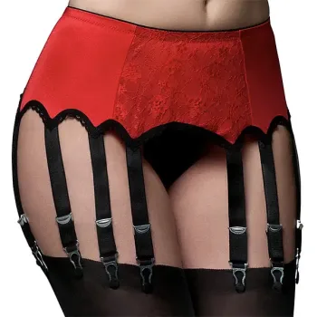 12 strap suspender belt with lace front in red