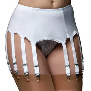 white 12 strap suspender belt with plain panels